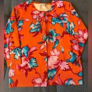 Isaac Mizrahi Live Tropical Floral Print Cardigan with 3/4 sleeves. Size XS.